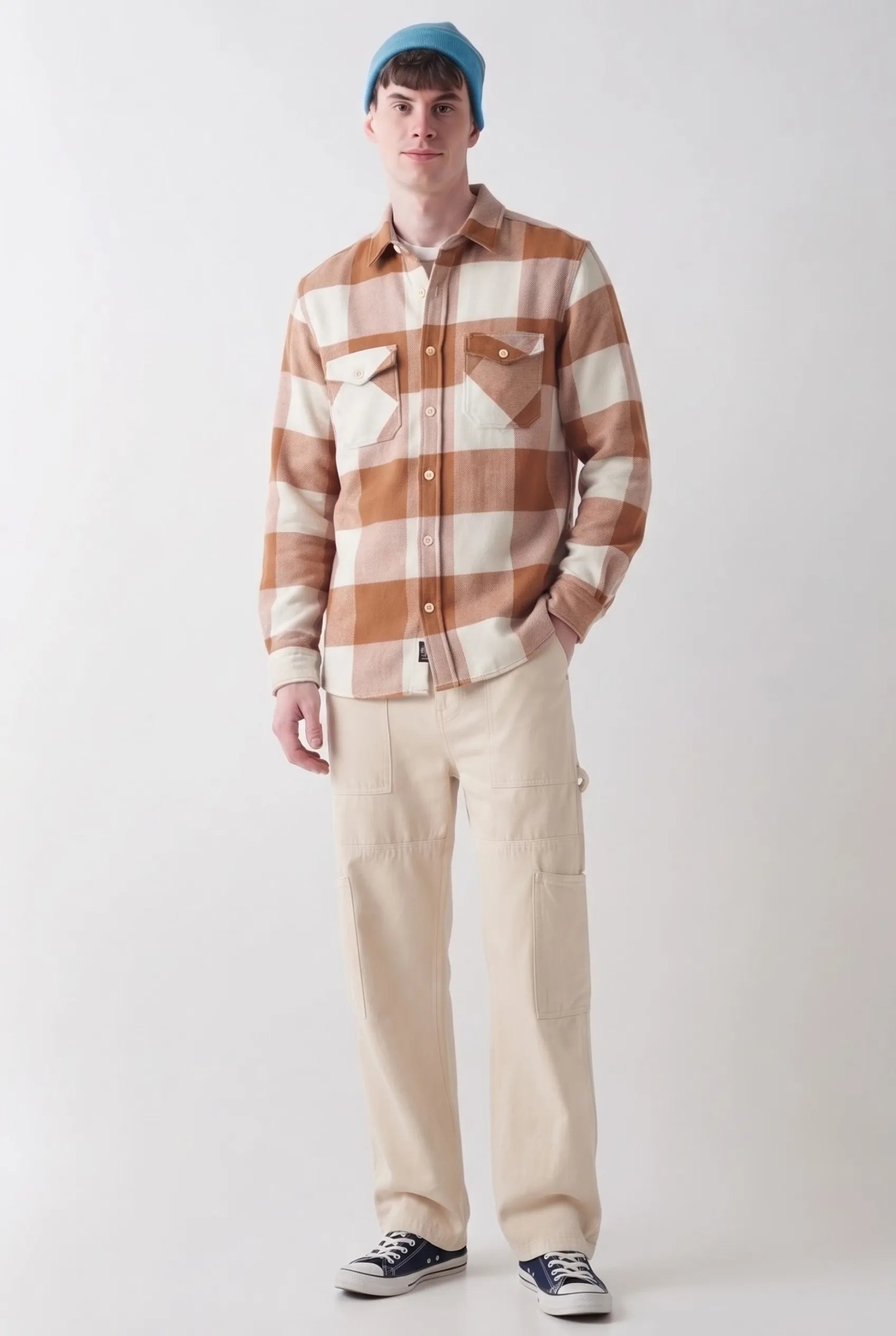 COLOR HUNT Men's Regular Fit Brown Check Casual Cotton Shirt