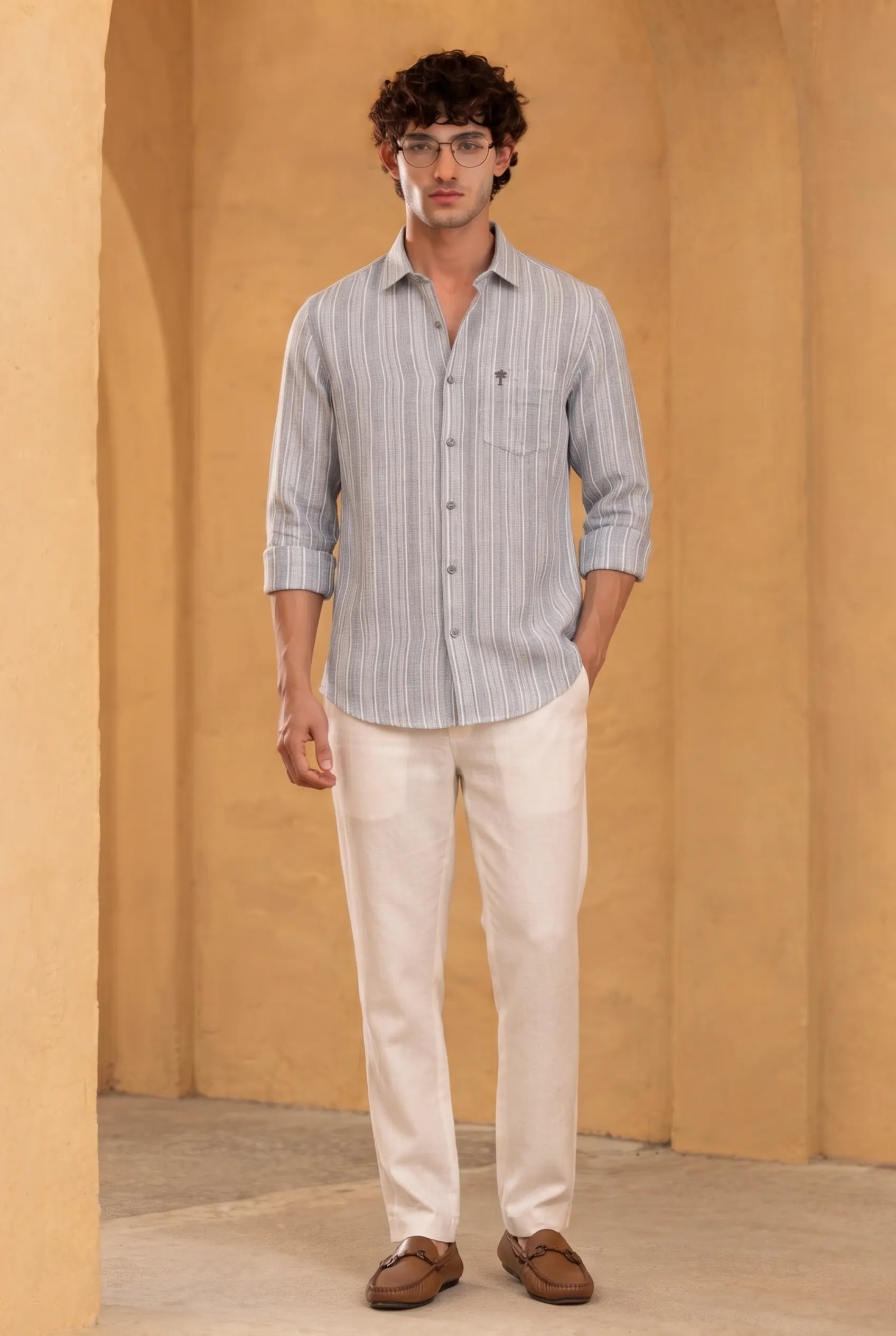Color Hunt Men's Light Grey Striped Casual Shirt | Regular Fit | Full Sleeve