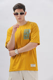 Color Hunt Mustard Yellow Cotton Printed Oversize T-Shirt - Oversize Fit