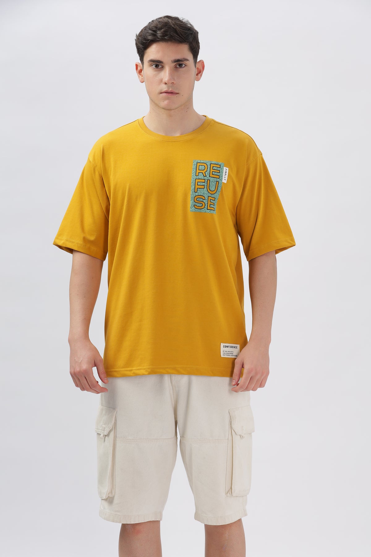 Color Hunt Mustard Yellow Cotton Printed Oversize T-Shirt - Oversize Fit