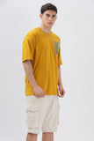 Color Hunt Mustard Yellow Cotton Printed Oversize T-Shirt - Oversize Fit