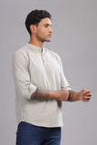 Color Hunt Men's Cotton Light Grey Full Sleeve Solid Short Kurta - Colorhunt