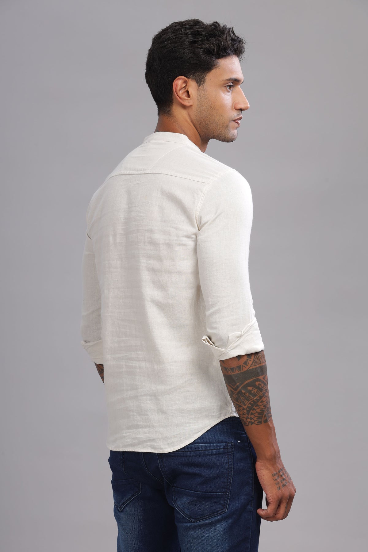 Color Hunt Men's Cotton White Full Sleeve Solid Short Kurta