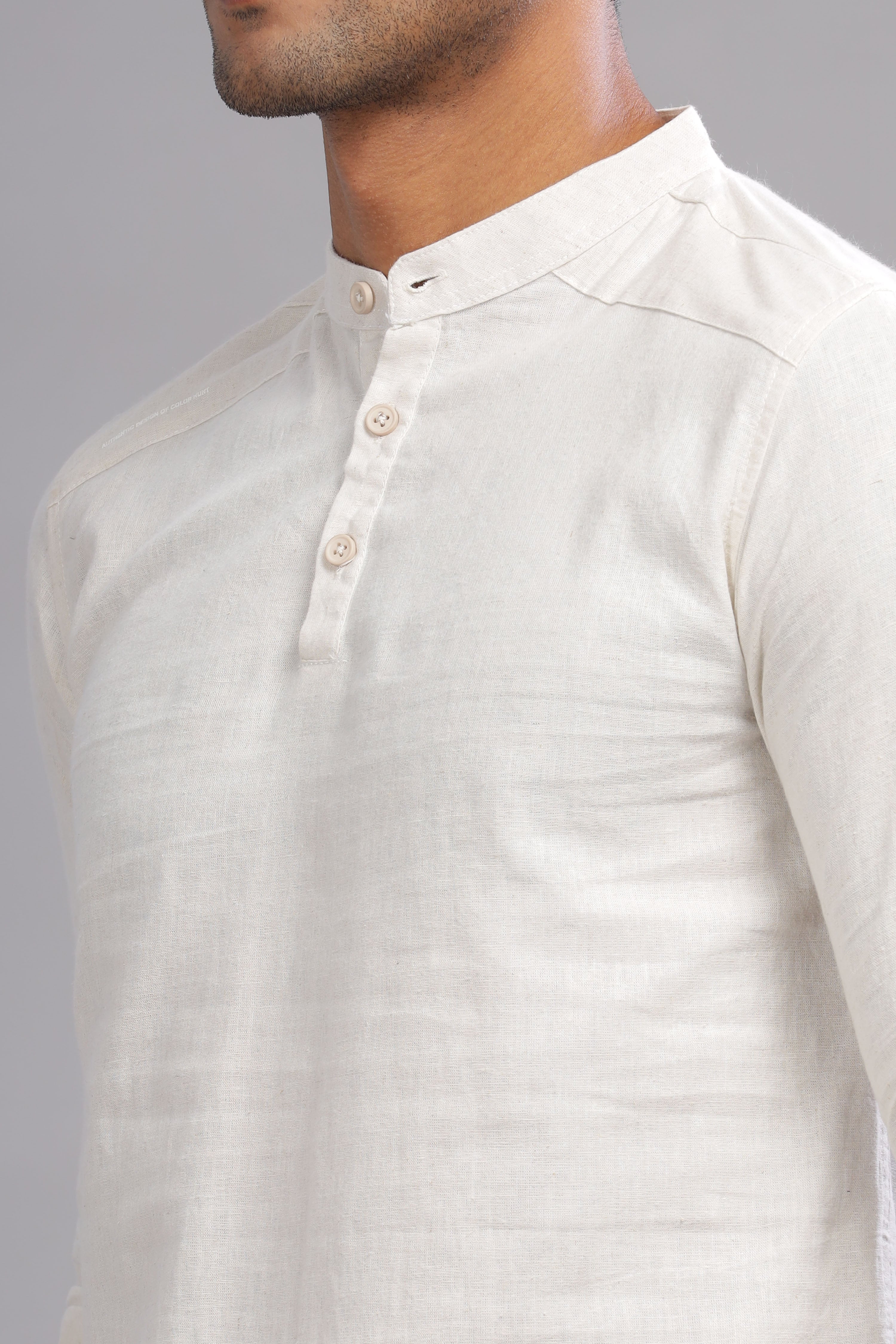 Color Hunt Men's Cotton White Full Sleeve Solid Short Kurta - Colorhunt