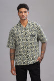 Color Hunt Men's Cotton Black-Olive Half Sleeve Printed Oversize Shirt - Colorhunt