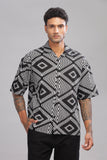 Color Hunt Men's Cotton Black Half Sleeve Printed Oversize Shirt - Colorhunt