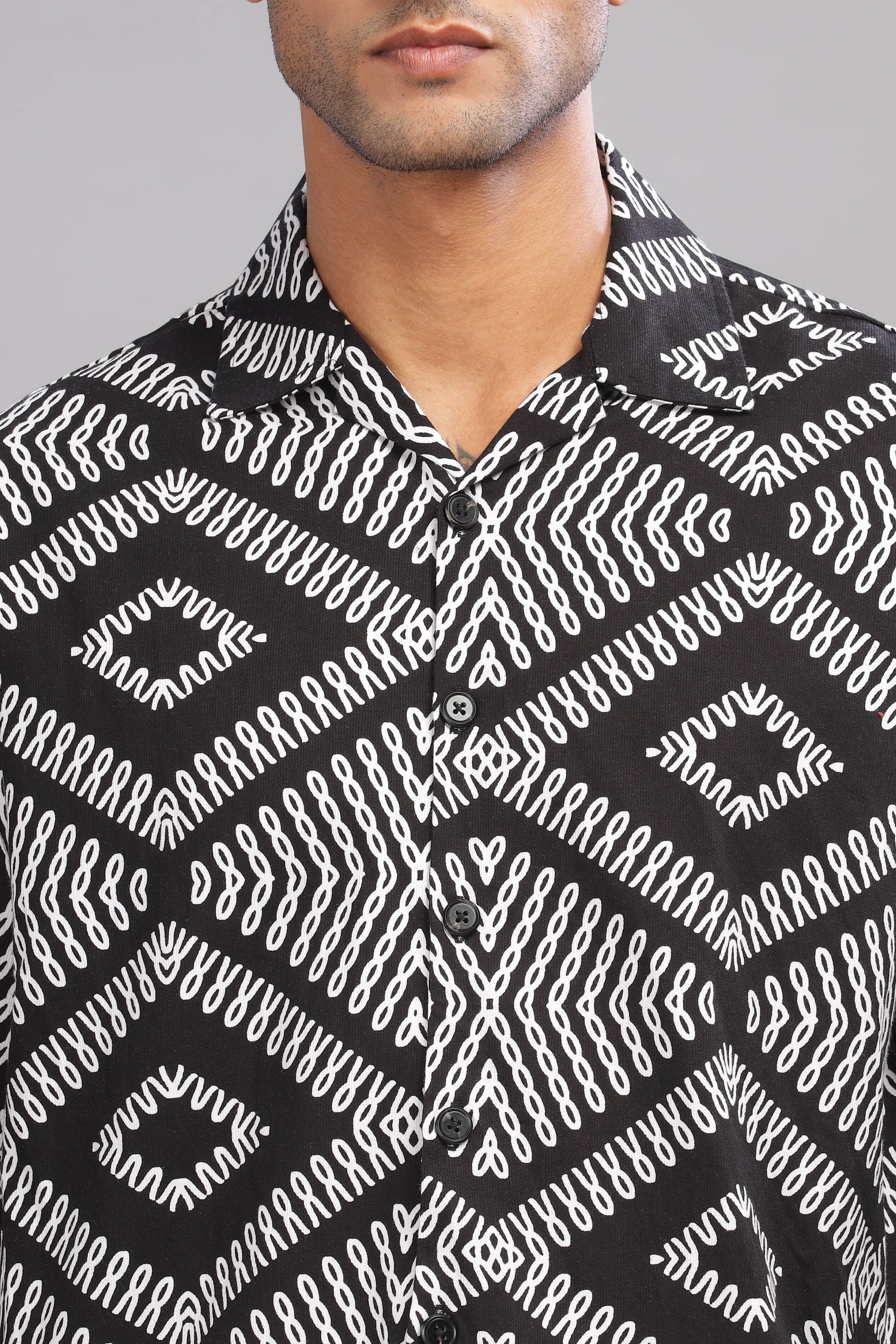 Color Hunt Men's Cotton Black Half Sleeve Printed Oversize Shirt - Colorhunt