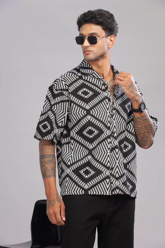 Color Hunt Men's Cotton Black Half Sleeve Printed Oversize Shirt - Colorhunt