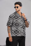 Color Hunt Men's Cotton Black Half Sleeve Printed Oversize Shirt - Colorhunt