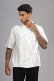 Color Hunt Men's Cotton White-Brown Half Sleeve Printed Oversize Shirt - Colorhunt