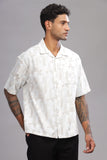 Color Hunt Men's Cotton White-Brown Half Sleeve Printed Oversize Shirt - Colorhunt