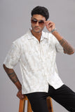 Color Hunt Men's Cotton White-Brown Half Sleeve Printed Oversize Shirt - Colorhunt