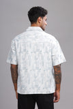 Color Hunt Men's Cotton White-Blue Half Sleeve Printed Oversize Shirt - Colorhunt