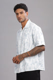 Color Hunt Men's Cotton White-Blue Half Sleeve Printed Oversize Shirt - Colorhunt