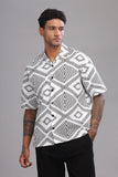 Color Hunt Men's Cotton White Half Sleeve Printed Oversize Shirt - Colorhunt