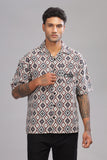 Color Hunt Men's Cotton Black-Brown Half Sleeve Printed Oversize Shirt - Colorhunt