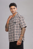 Color Hunt Men's Cotton Black-Brown Half Sleeve Printed Oversize Shirt - Colorhunt