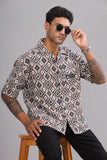 Color Hunt Men's Cotton Black-Brown Half Sleeve Printed Oversize Shirt - Colorhunt