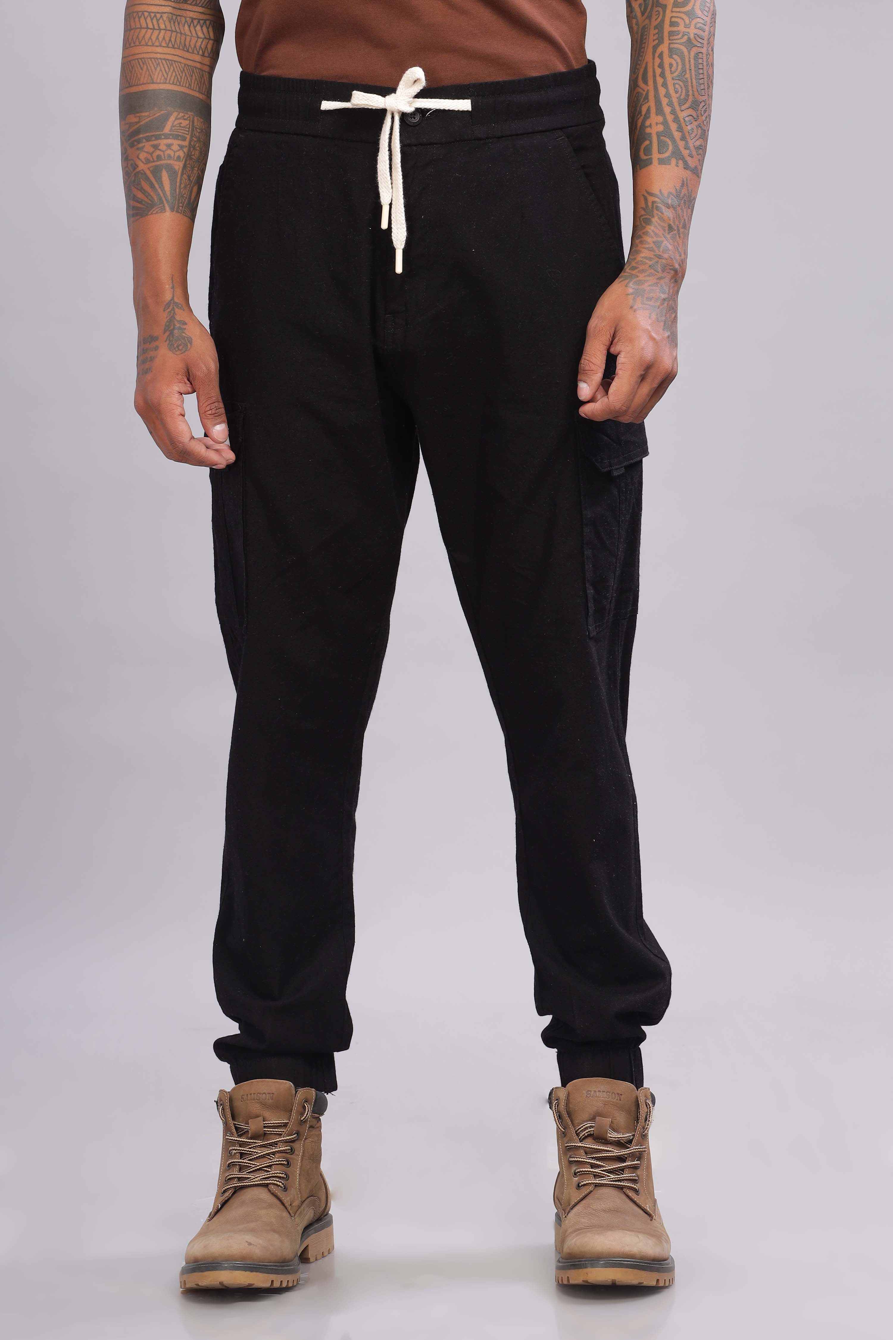 Color Hunt Men's Black Full Length Jogger Fit Cargo Joggers - Colorhunt