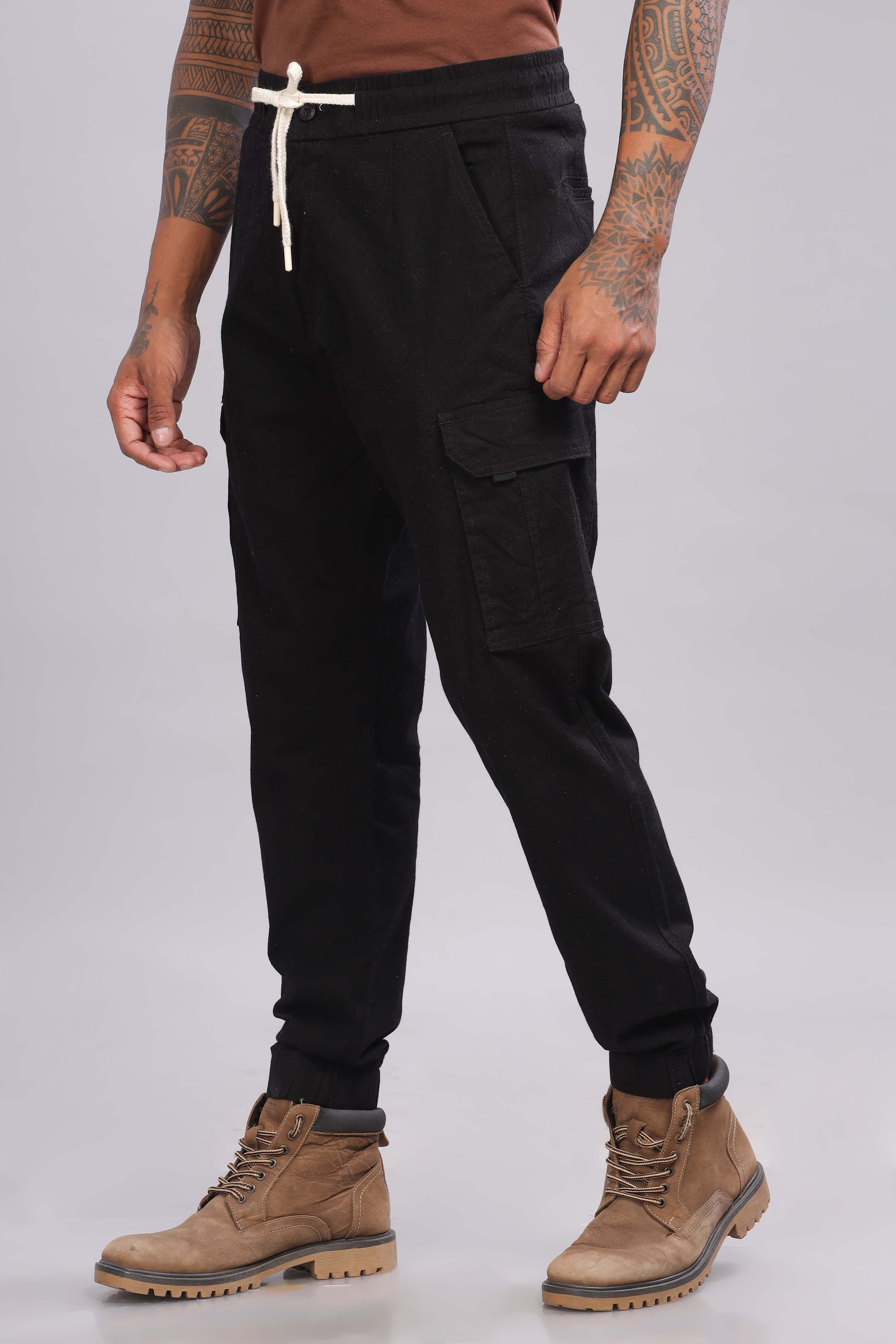 Color Hunt Men's Black Full Length Jogger Fit Cargo Joggers - Colorhunt