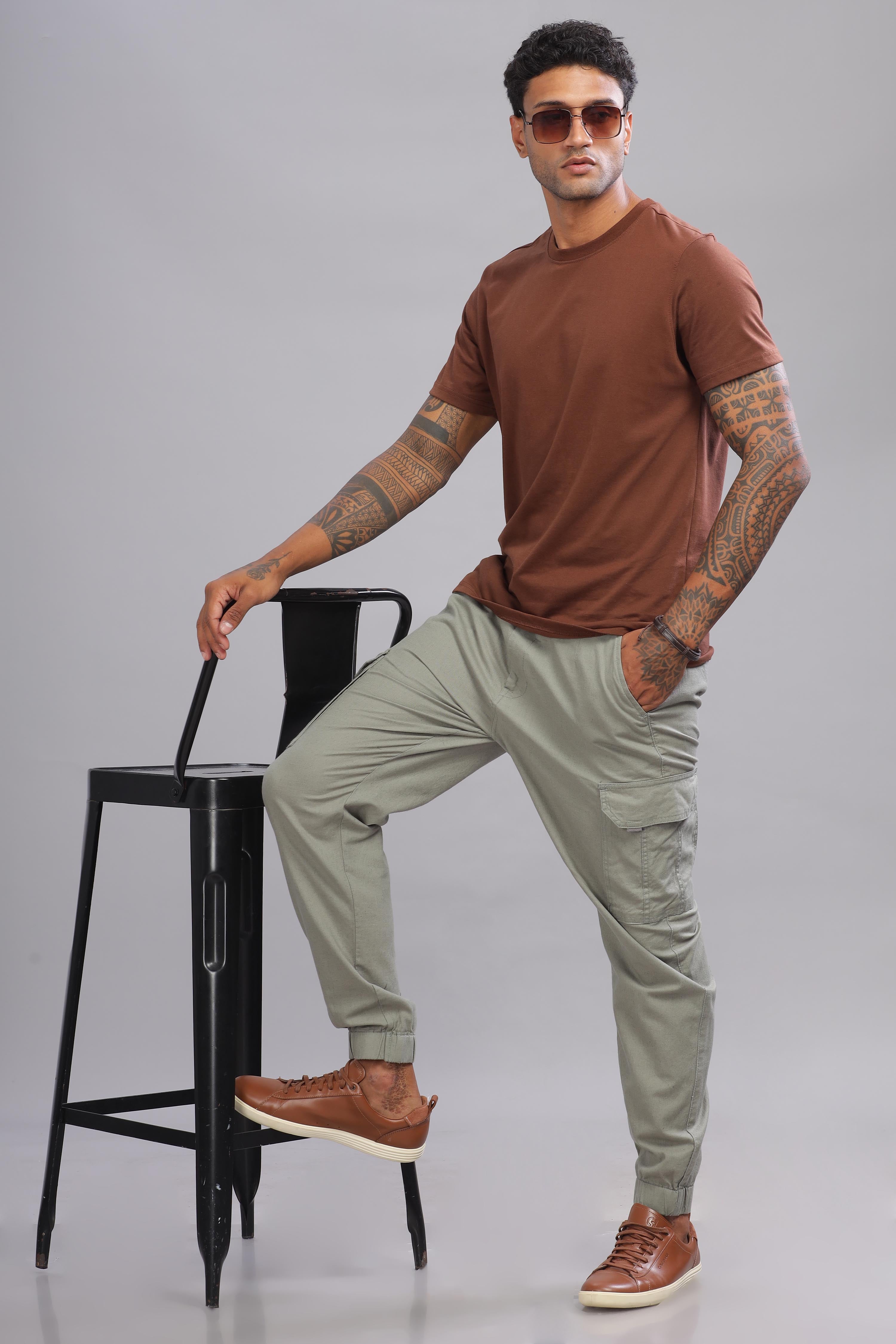 Color Hunt Men's Olive Full Length Jogger Fit Cargo Joggers - Colorhunt