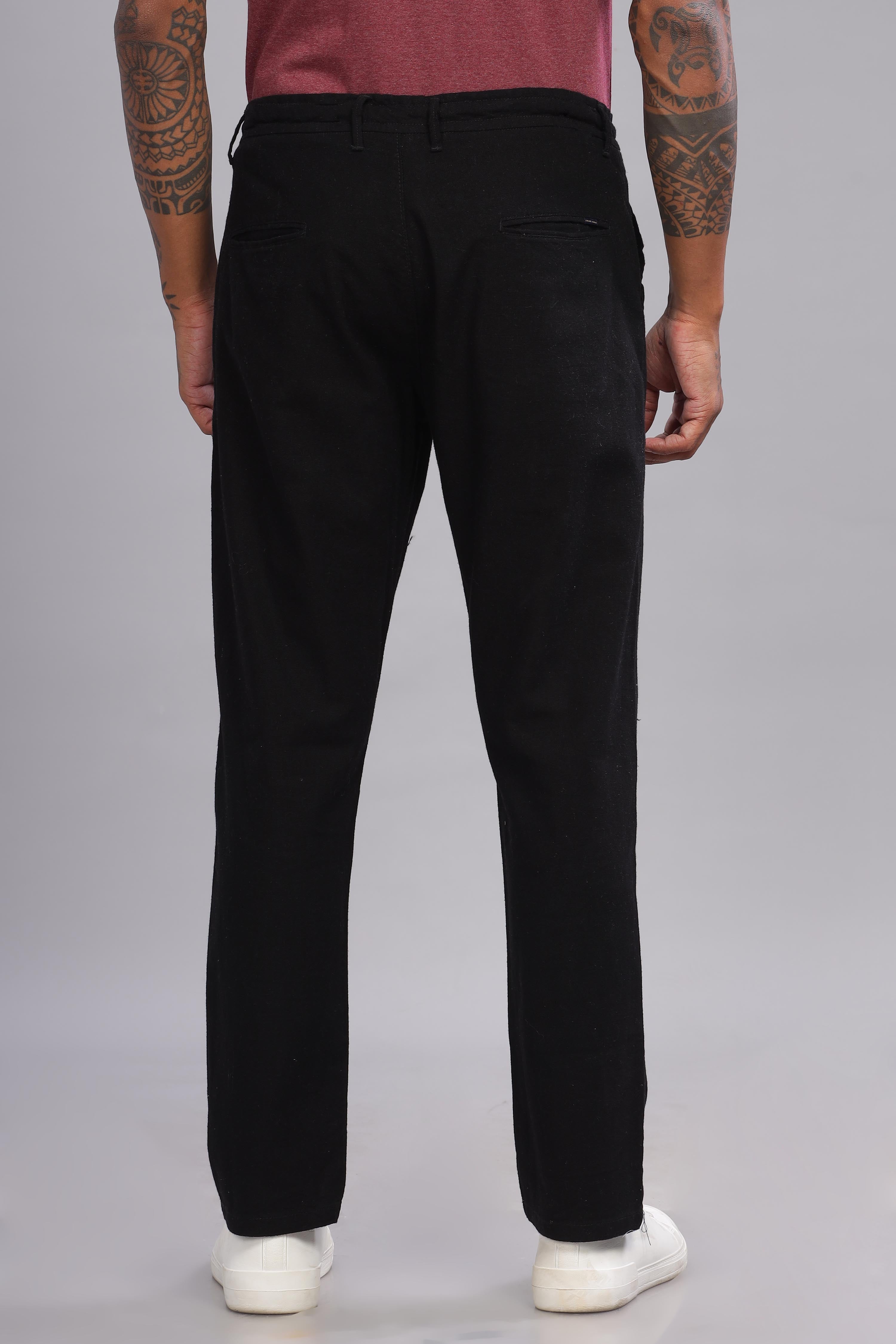 Color Hunt Men's Black Full Length Tapered Fit Linen Trouser - Colorhunt