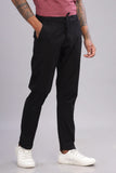 Color Hunt Men's Black Full Length Tapered Fit Linen Trouser - Colorhunt