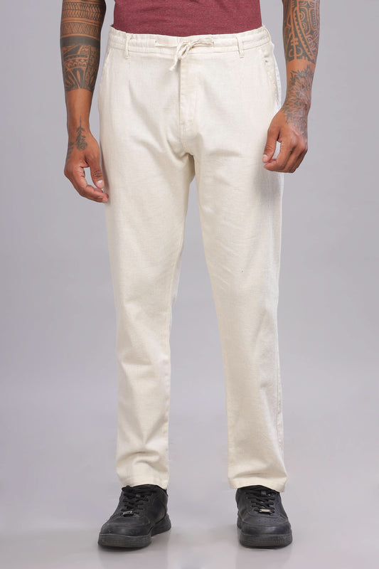 Color Hunt Men's Cream Full Length Tapered Fit Linen Trouser - Colorhunt