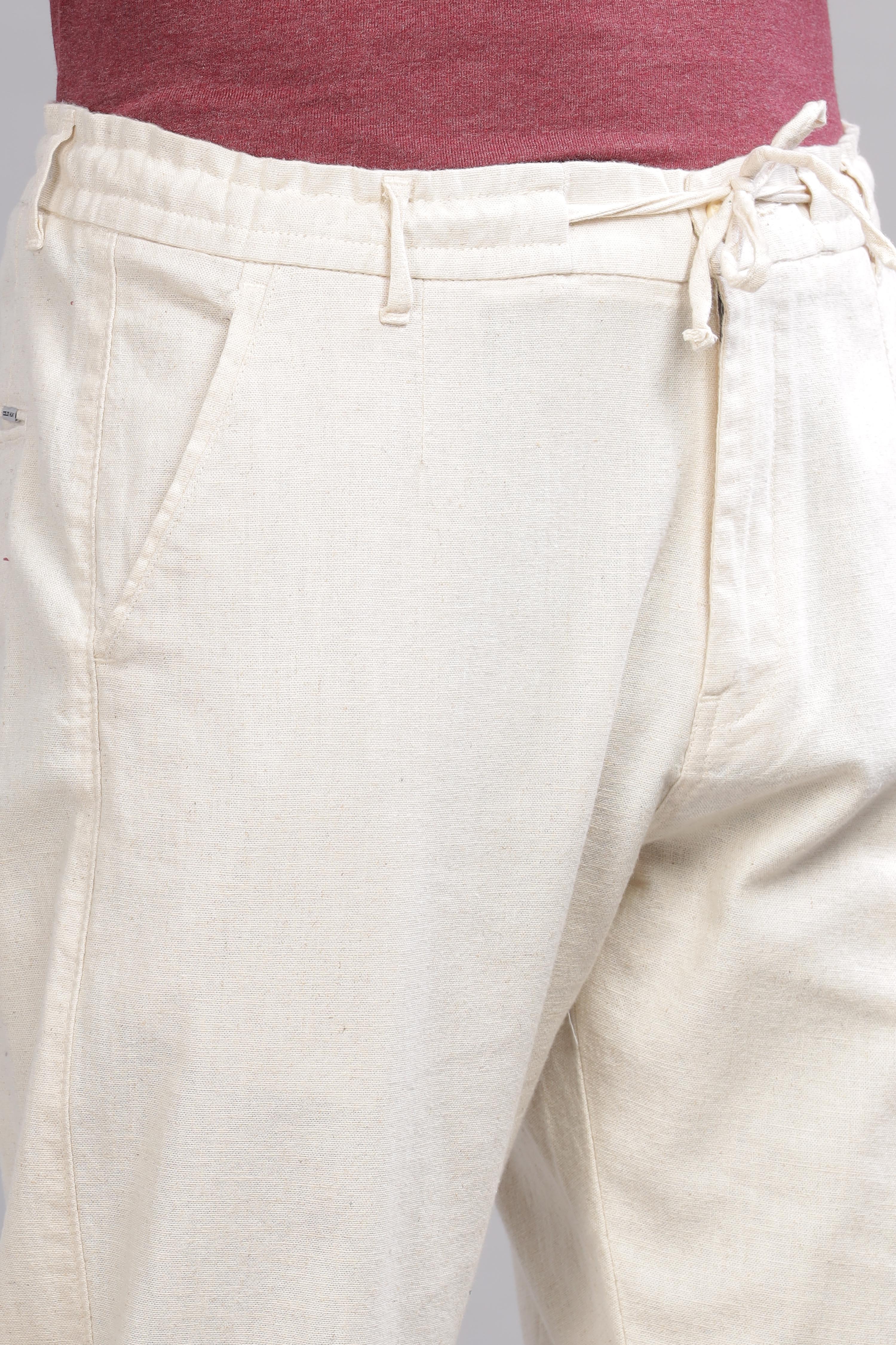 Color Hunt Men's Cream Full Length Tapered Fit Linen Trouser - Colorhunt