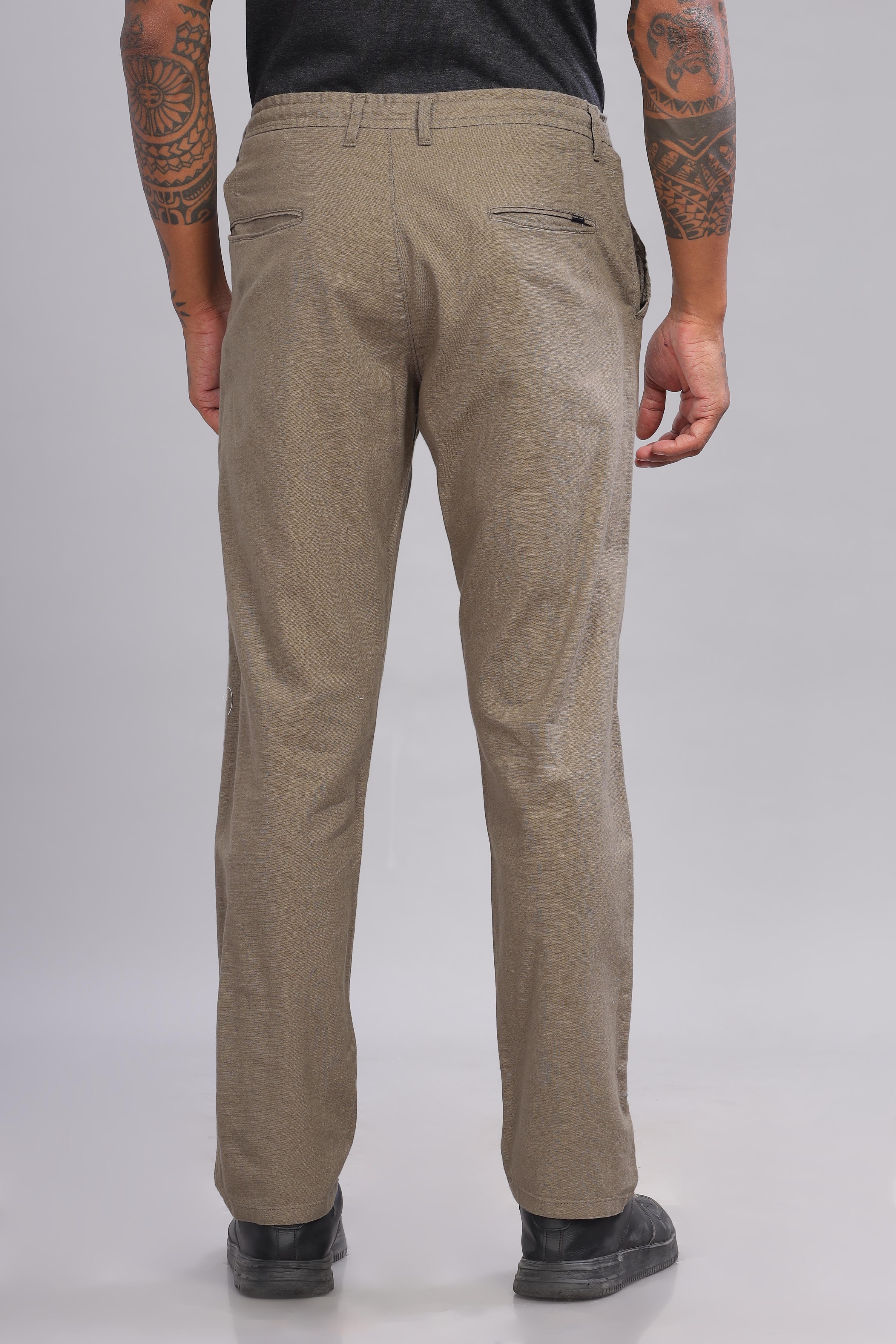 Color Hunt Men's Olive Full Length Tapered Fit Linen Trouser - Colorhunt