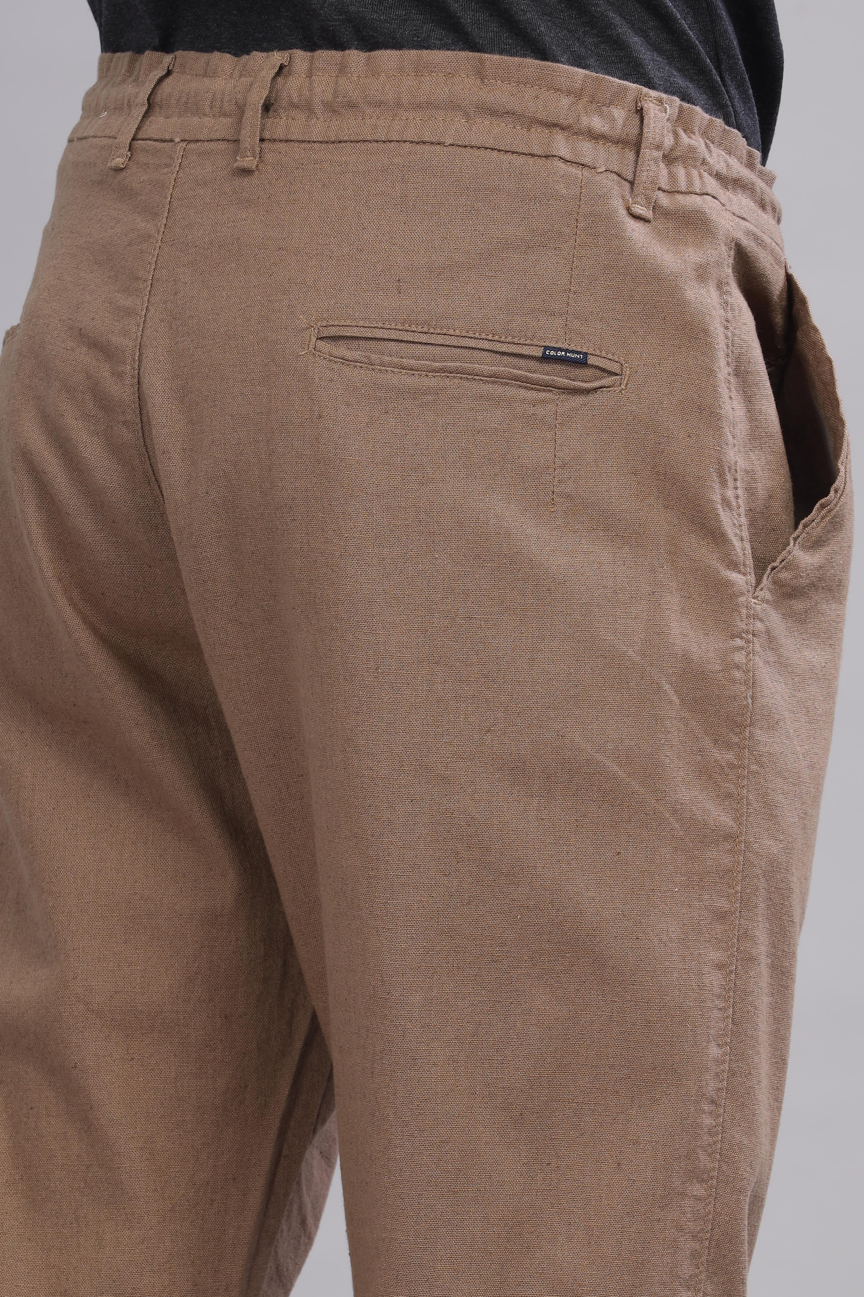 Color Hunt Men's Brown Full Length Tapered Fit Linen Trouser - Colorhunt