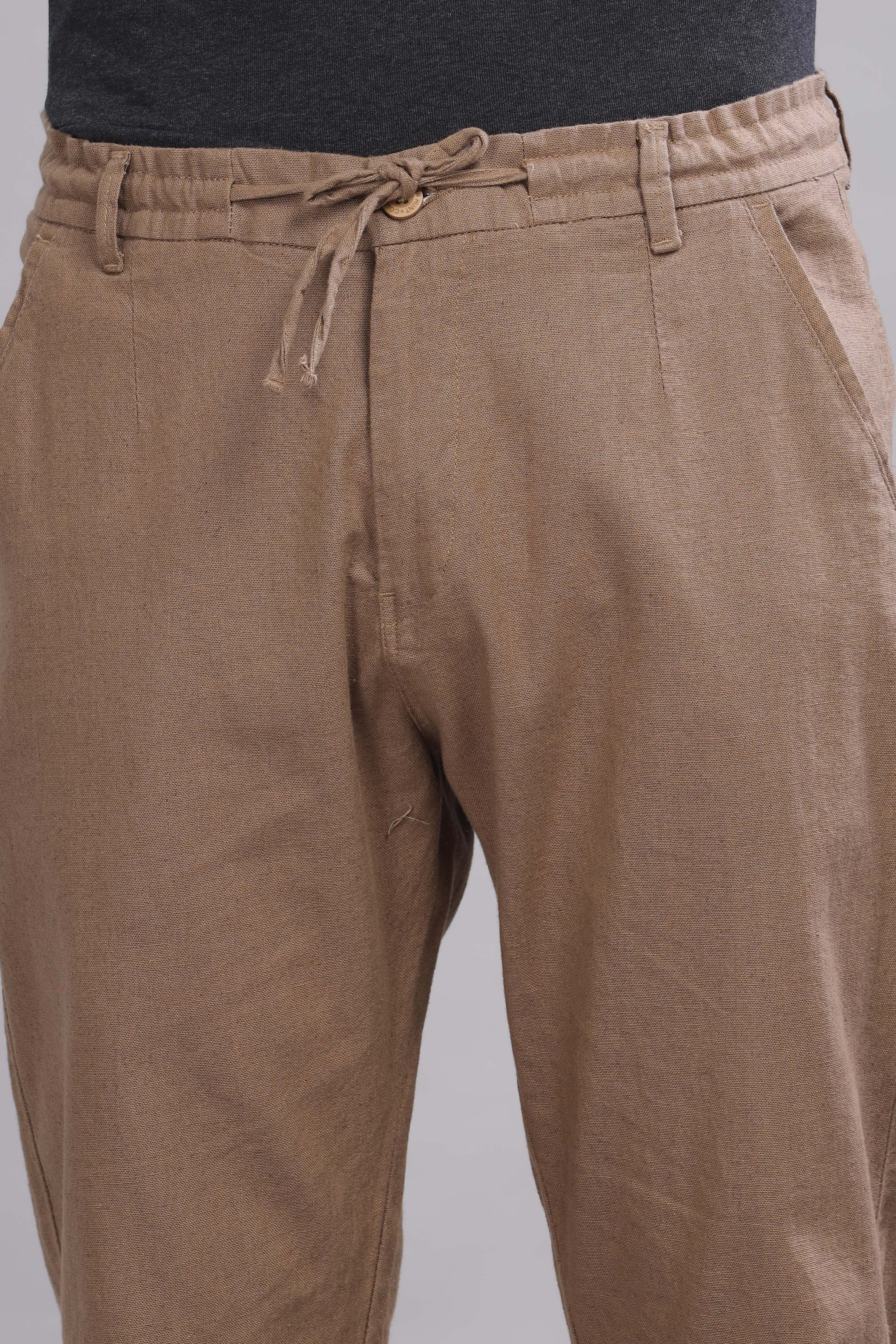 Color Hunt Men's Brown Full Length Tapered Fit Linen Trouser - Colorhunt