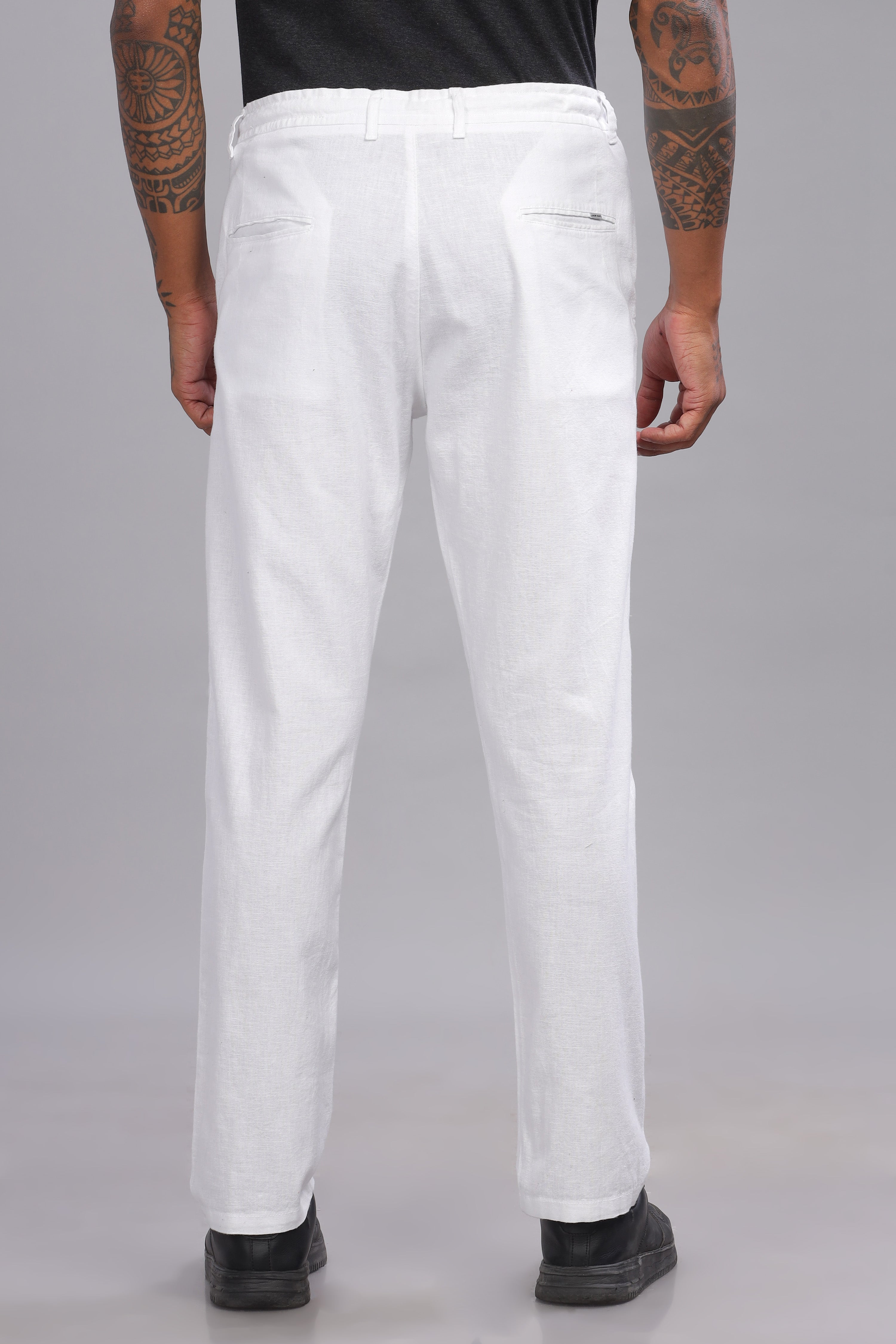 Color Hunt Men's White Full Length Tapered Fit Linen Trouser - Colorhunt