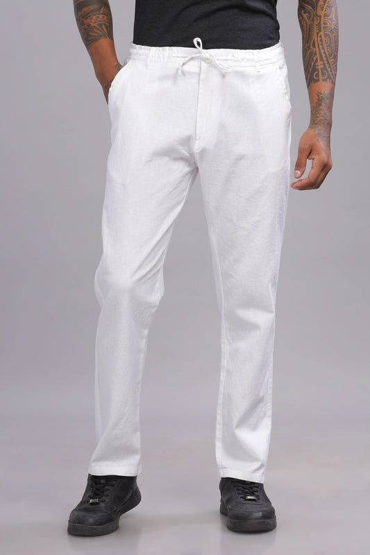 Color Hunt Men's White Full Length Tapered Fit Linen Trouser - Colorhunt