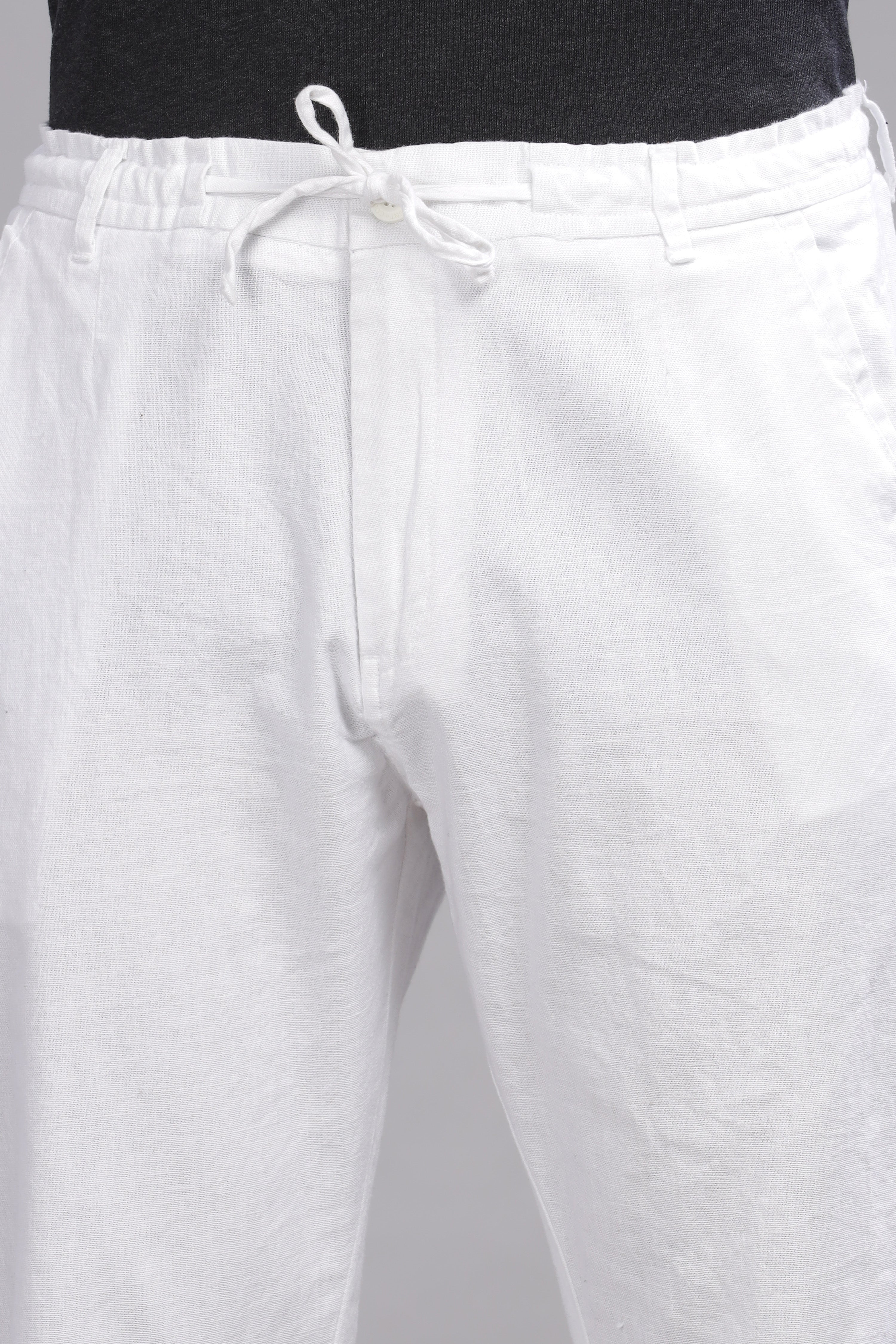 Color Hunt Men's White Full Length Tapered Fit Linen Trouser - Colorhunt