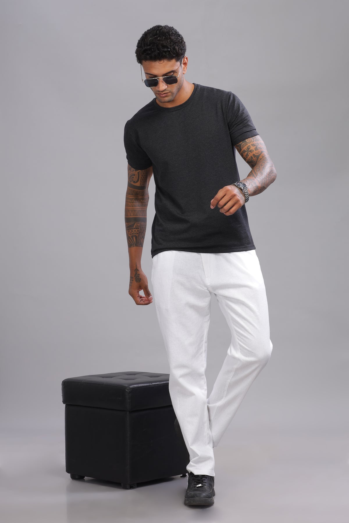 Color Hunt Men's White Full Length Tapered Fit Linen Trouser - Colorhunt