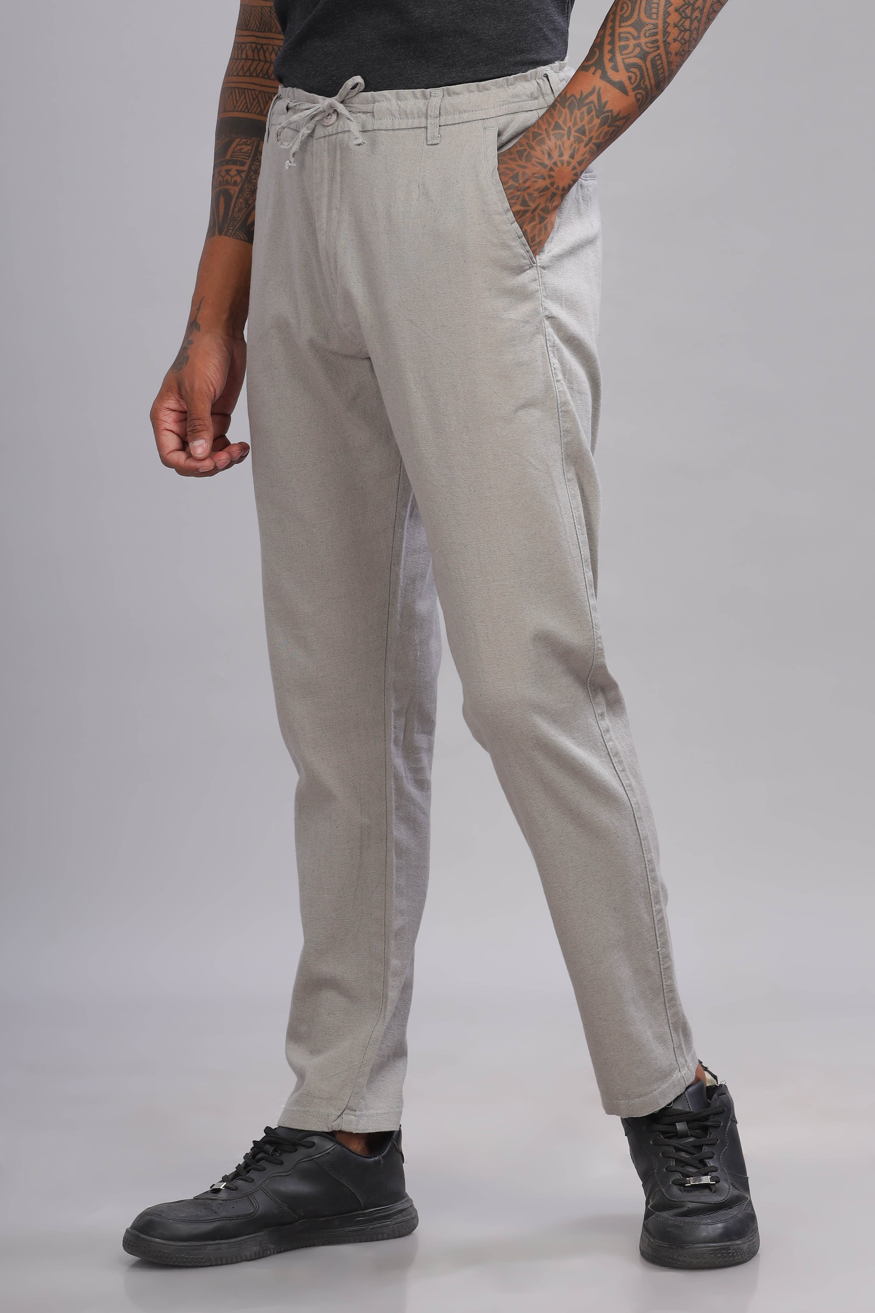 Color Hunt Men's Grey Full Length Tapered Fit Linen Trouser - Colorhunt