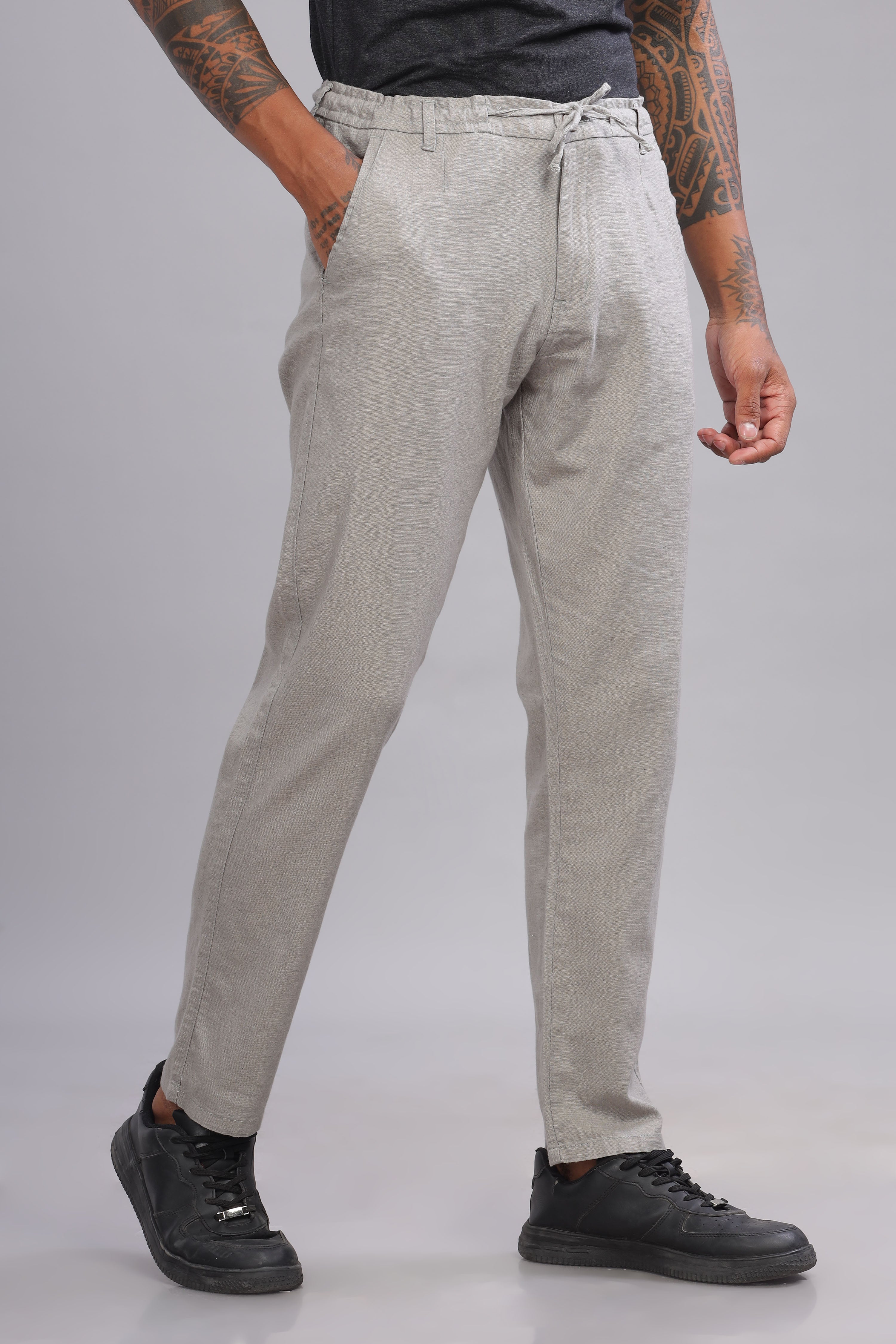 Color Hunt Men's Grey Full Length Tapered Fit Linen Trouser - Colorhunt