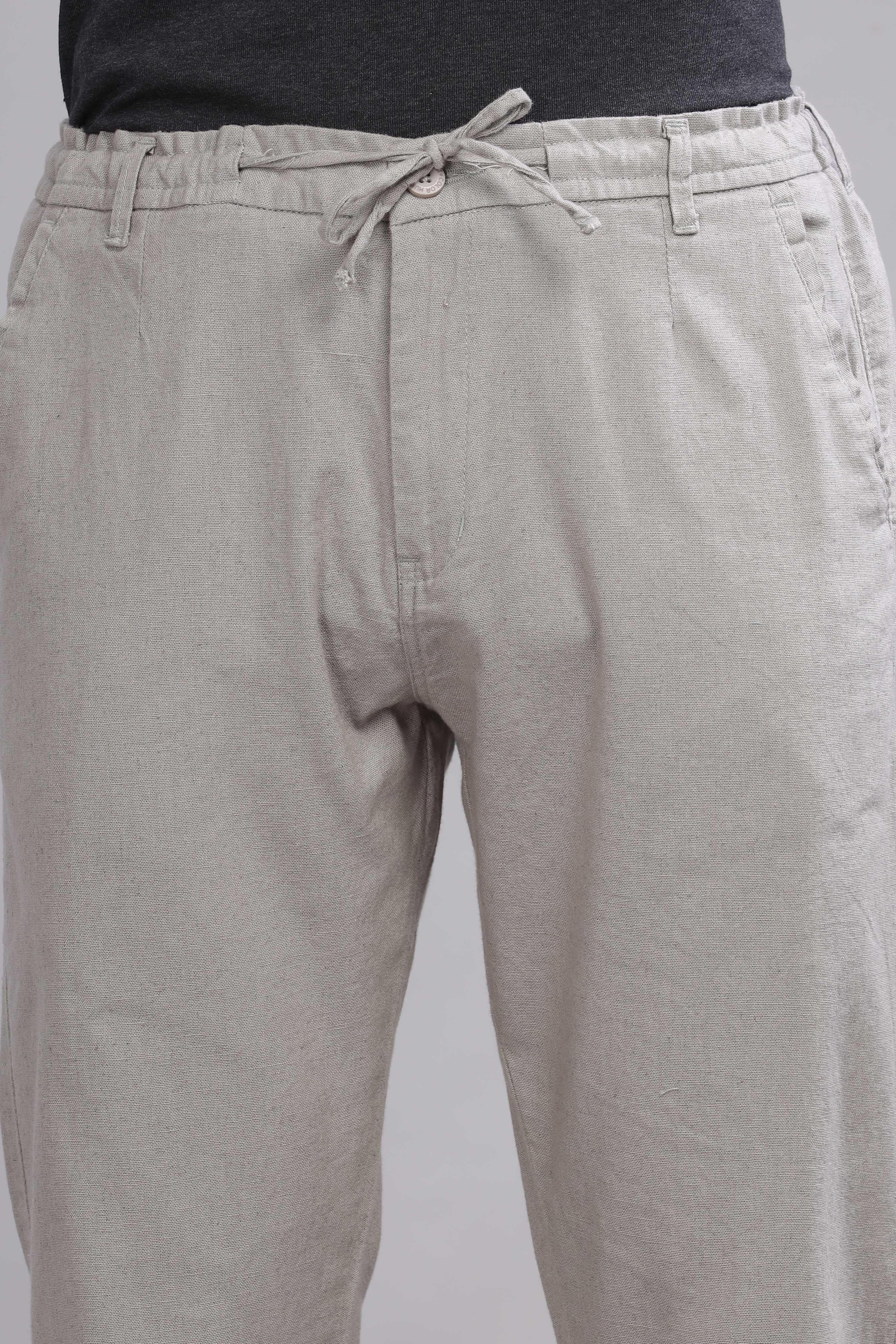 Color Hunt Men's Grey Full Length Tapered Fit Linen Trouser - Colorhunt