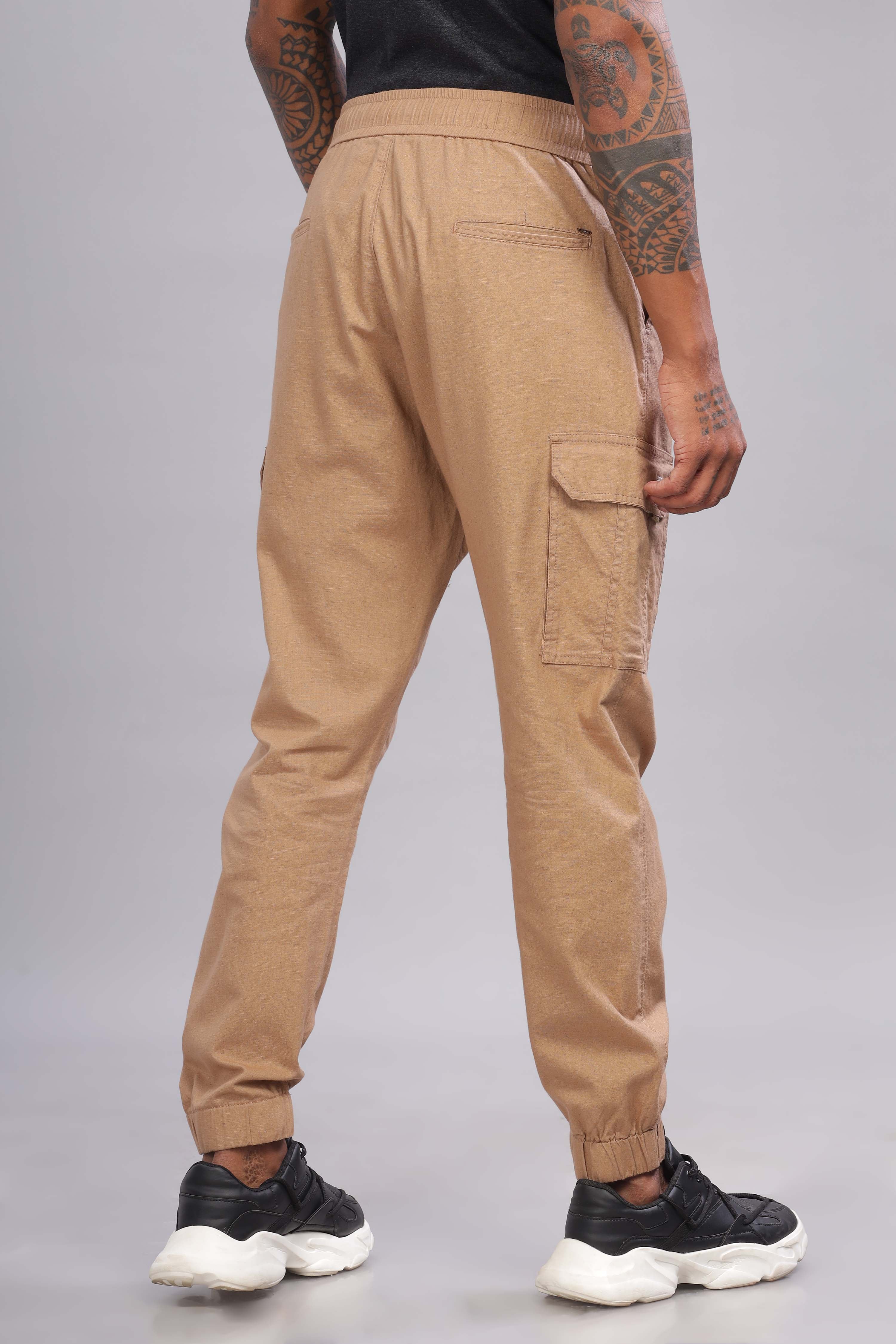 Color Hunt Men's Brown Full Length Jogger Fit Cargo Joggers - Colorhunt