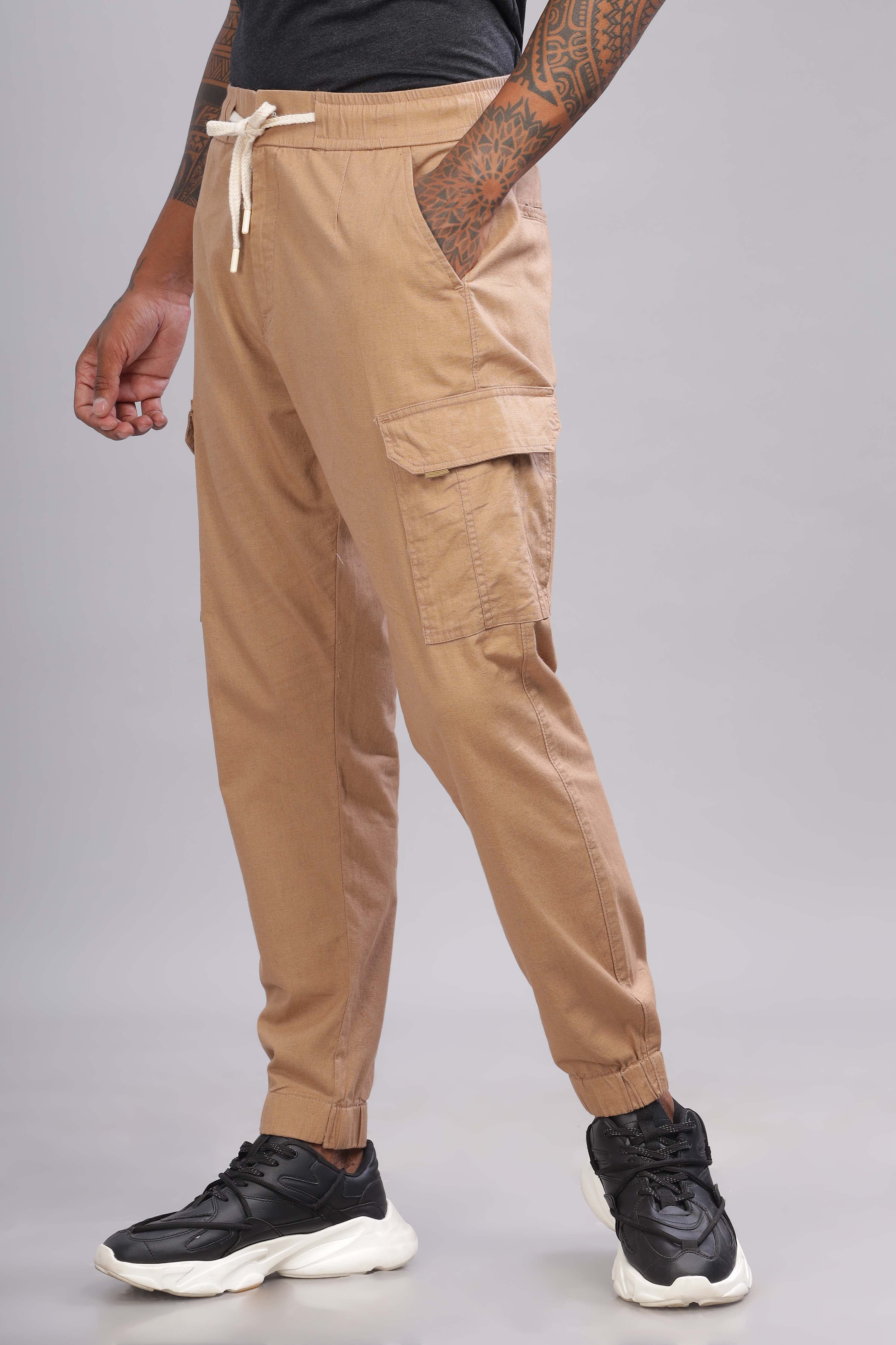 Color Hunt Men's Brown Full Length Jogger Fit Cargo Joggers - Colorhunt