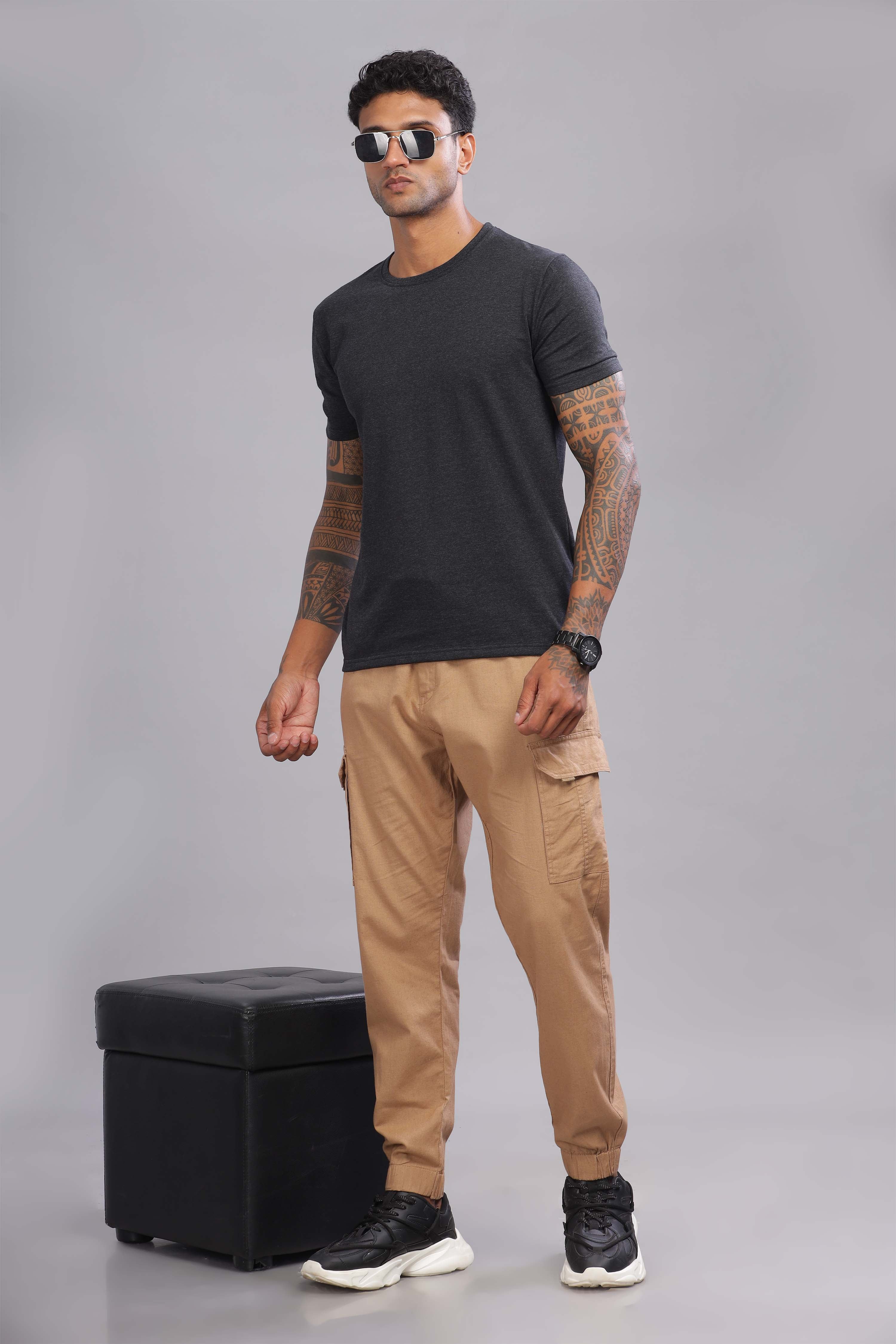 Color Hunt Men's Brown Full Length Jogger Fit Cargo Joggers - Colorhunt