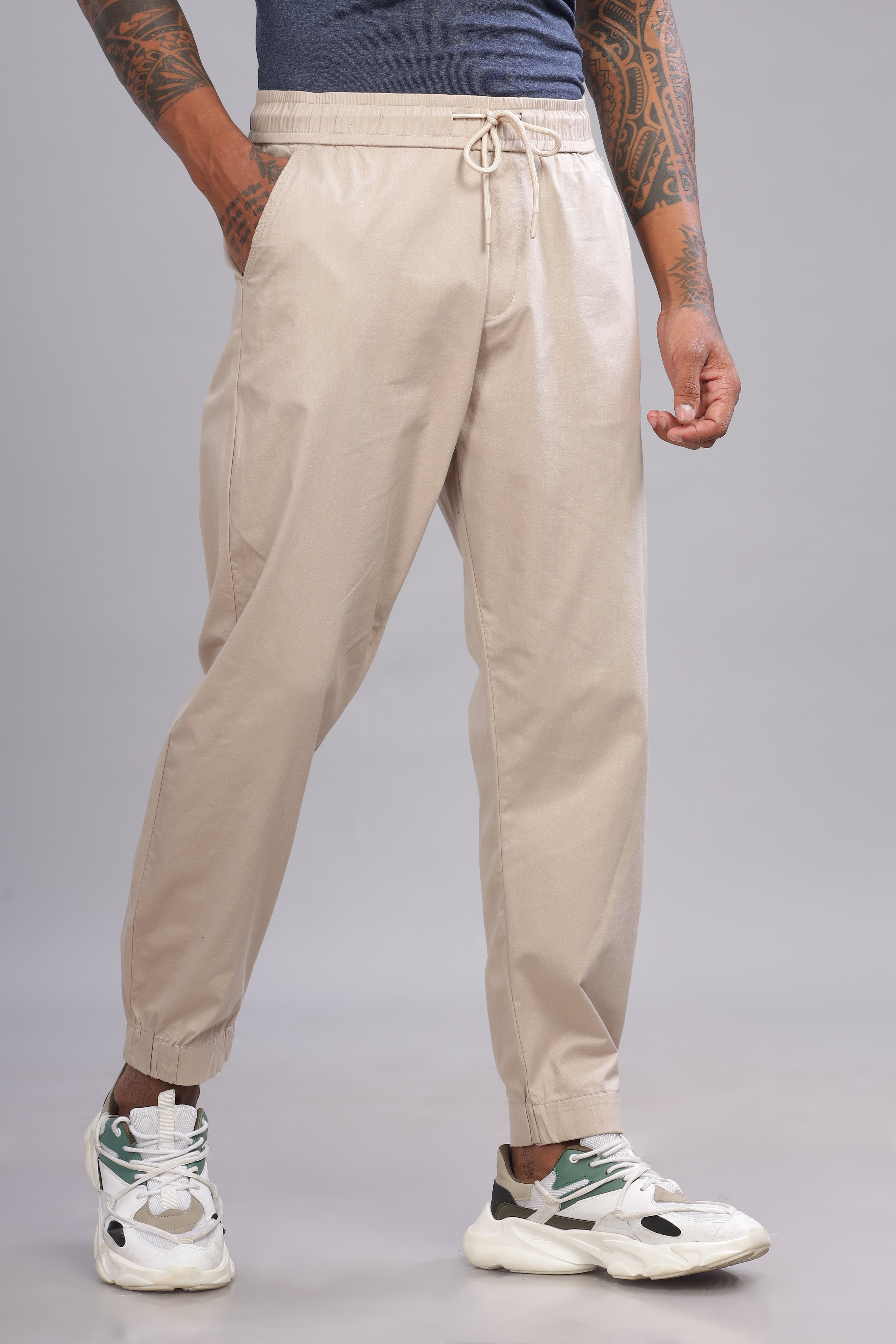 Color Hunt Men's Beige Full Length Future Fit Cargo Joggers - Colorhunt