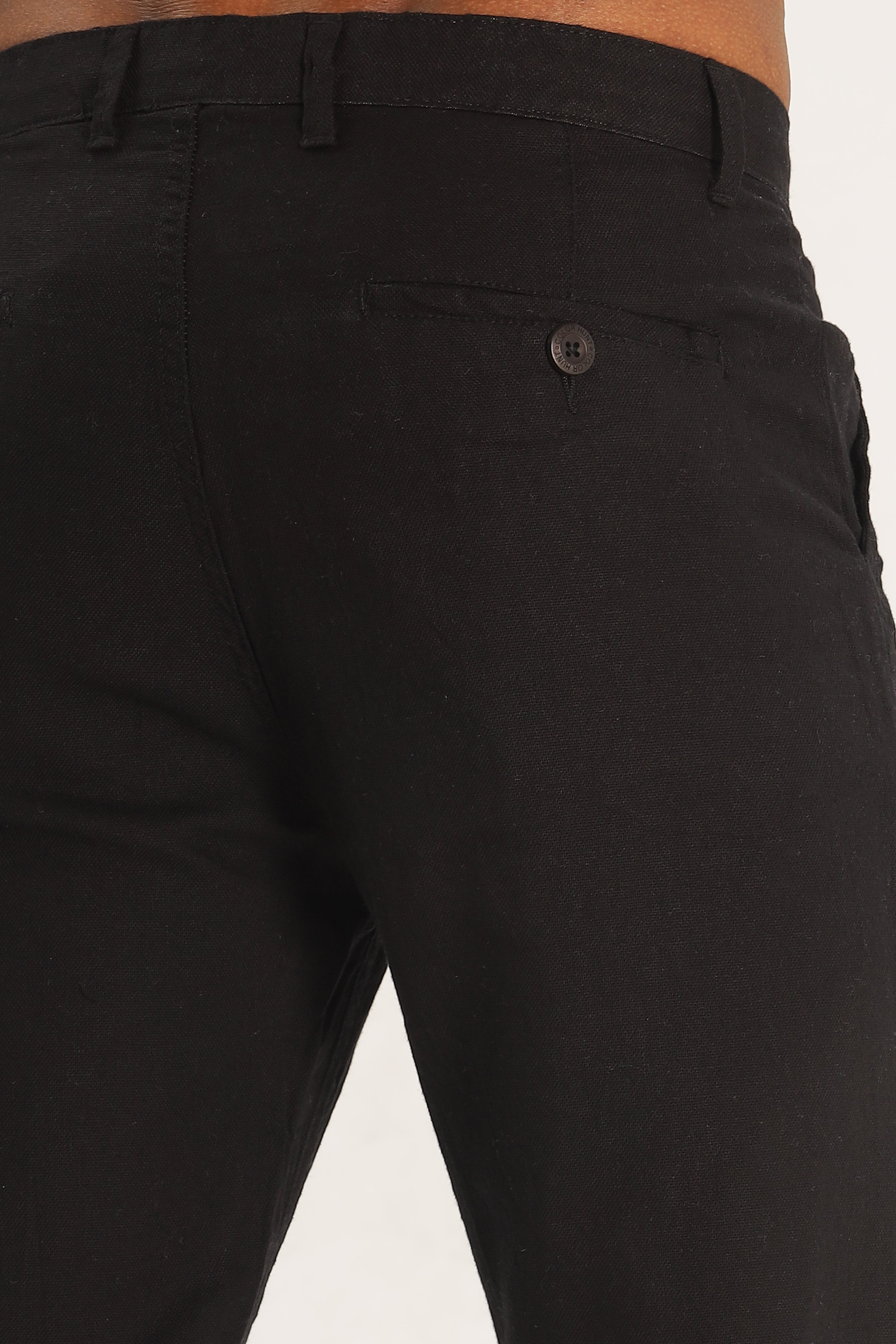 Color Hunt Men's Black Full Length Tappered Fit Linen Trouser