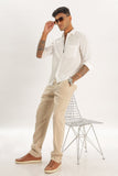 Color Hunt Beige Oxford Linen Solid Linen Trouser - Tappered Fit