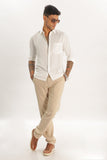 Color Hunt Beige Oxford Linen Solid Linen Trouser - Tappered Fit