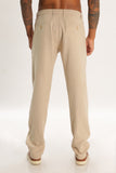 Color Hunt Beige Oxford Linen Solid Linen Trouser - Tappered Fit