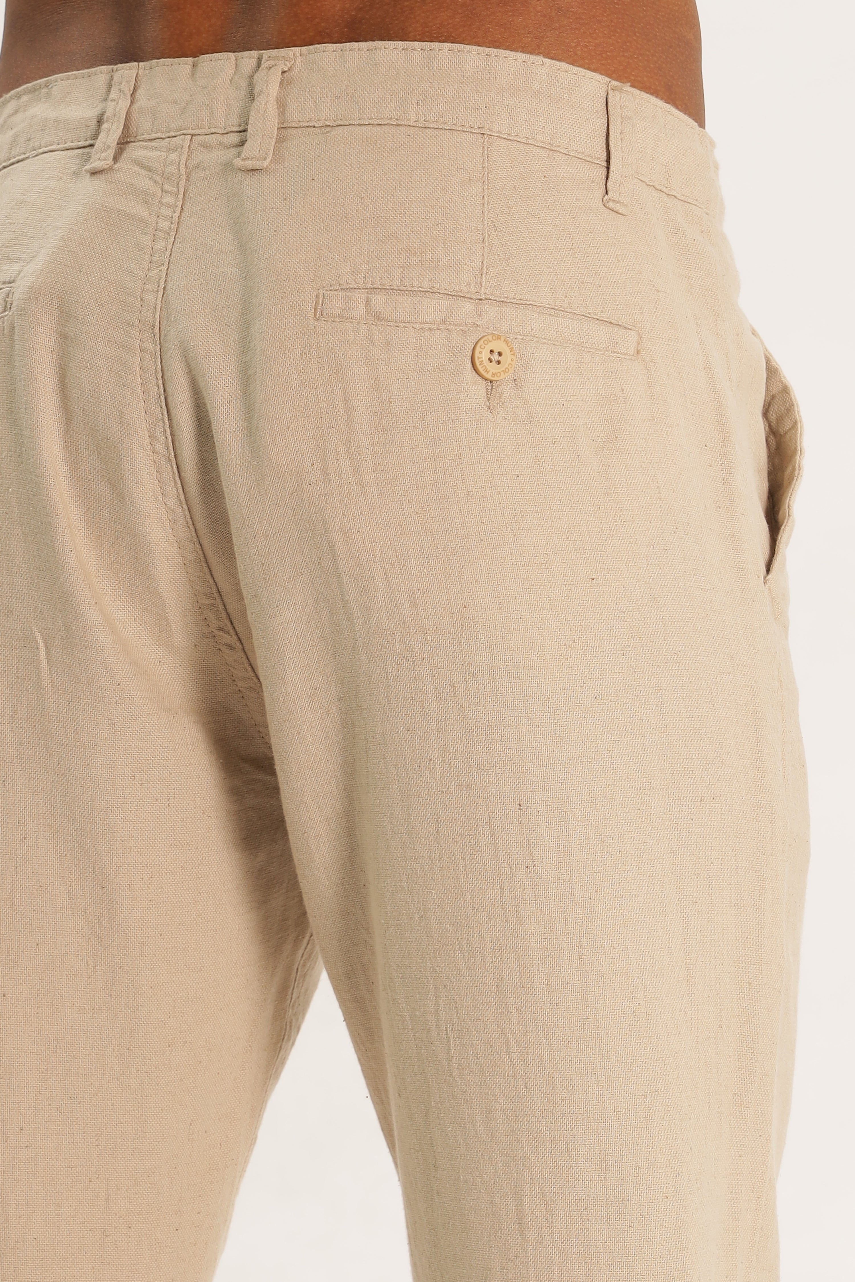 Color Hunt Men's Beige Full Length Tappered Fit Linen Trouser