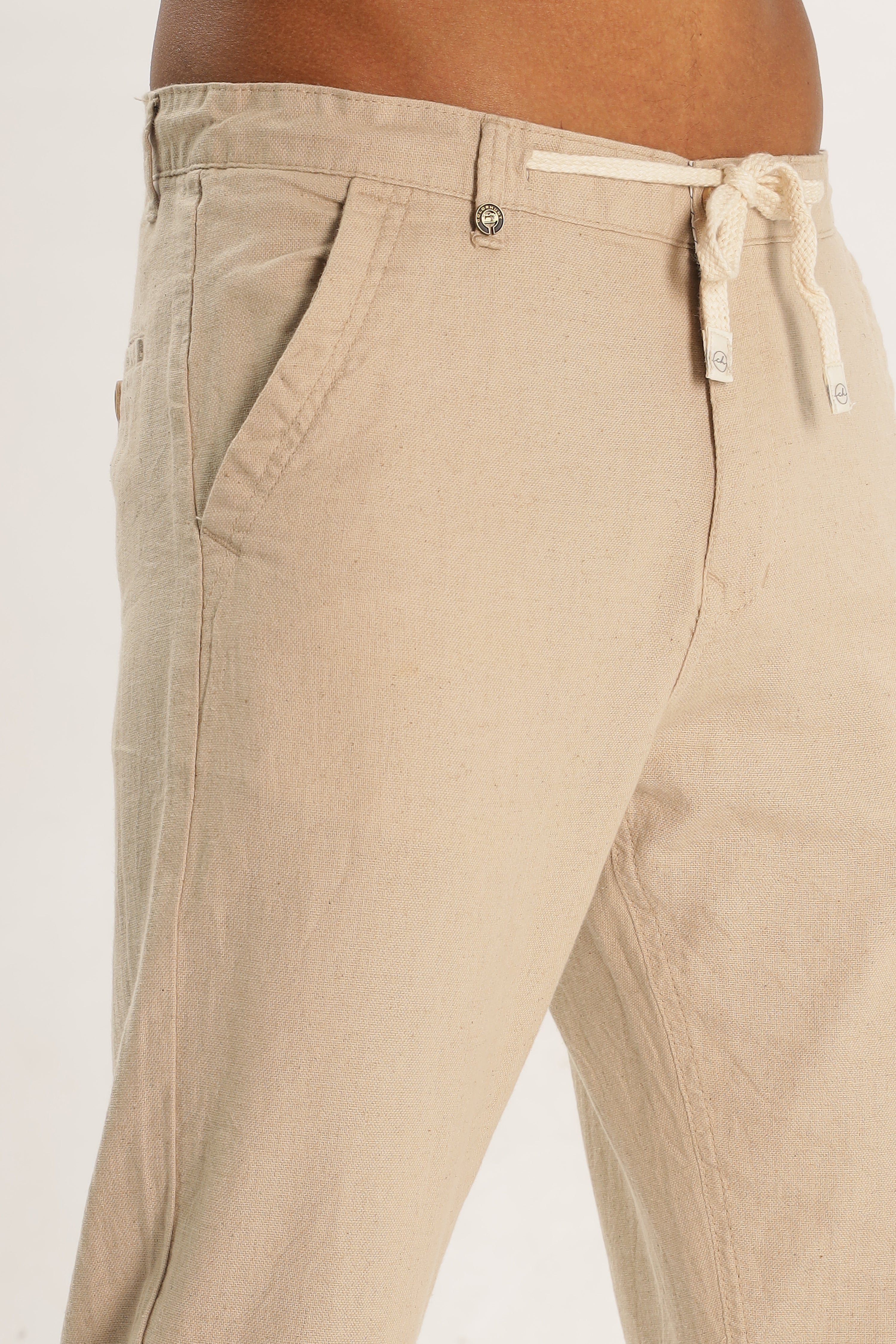Color Hunt Men's Beige Full Length Tappered Fit Linen Trouser