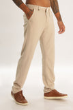 Color Hunt Beige Oxford Linen Solid Linen Trouser - Tappered Fit